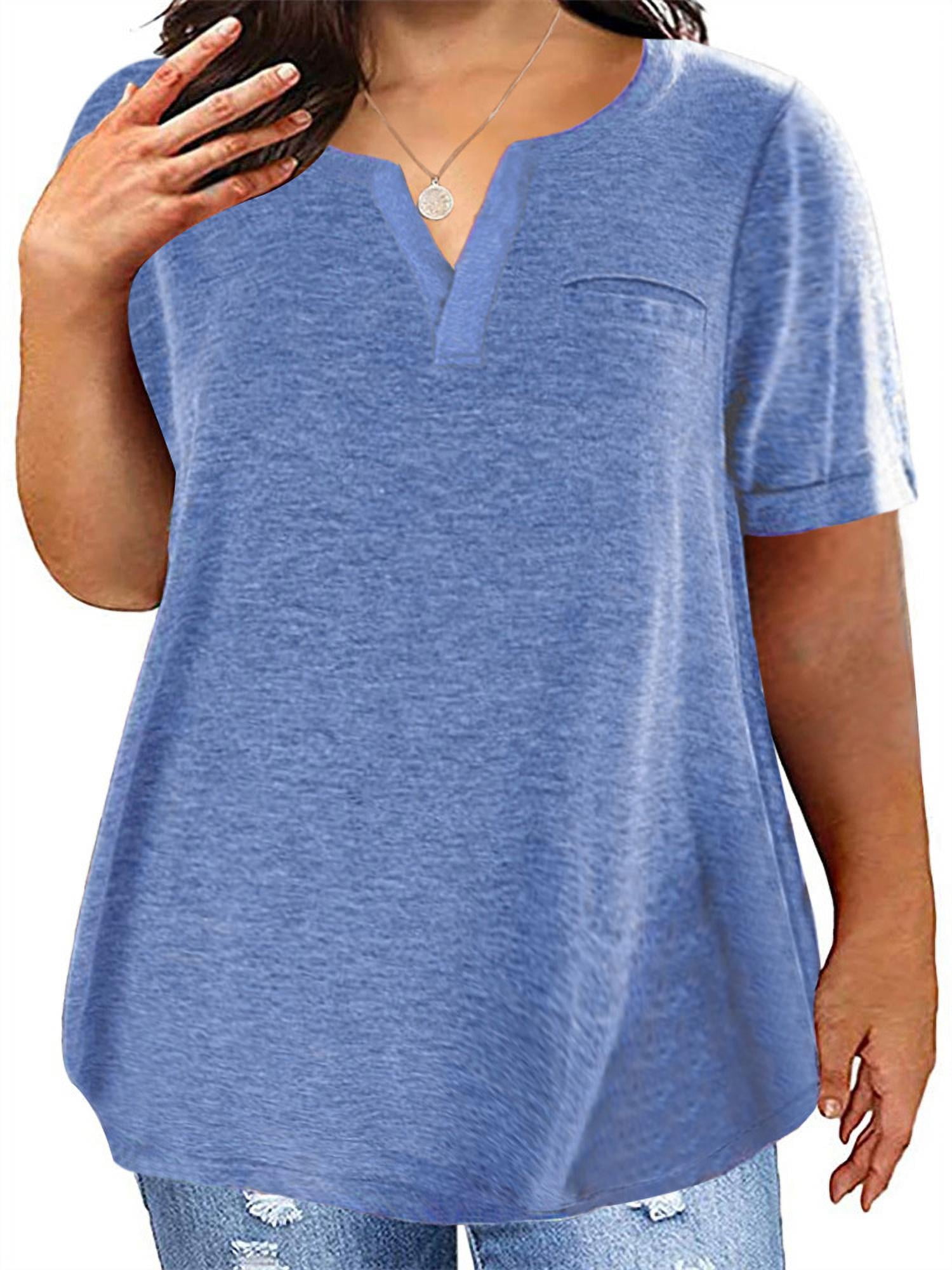 Eurivicy Women's Basic Henley Shirt Deep V-Neck Button Up Tees Summer Short Sleeve T-Shirt Tops