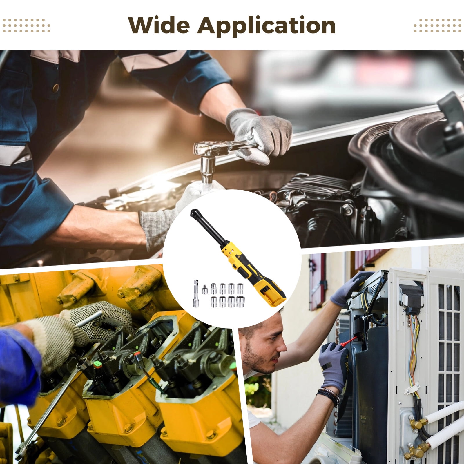 3/8 in Cordless Ratchet Wrench Set, Compatible with DEWALT 21V Battery, 6 in Extended Head, Electric Power Ratchet Tool Auto Repair Kit with 1/4 in Adapter, 3 in Extension Bar, 8 Sockets