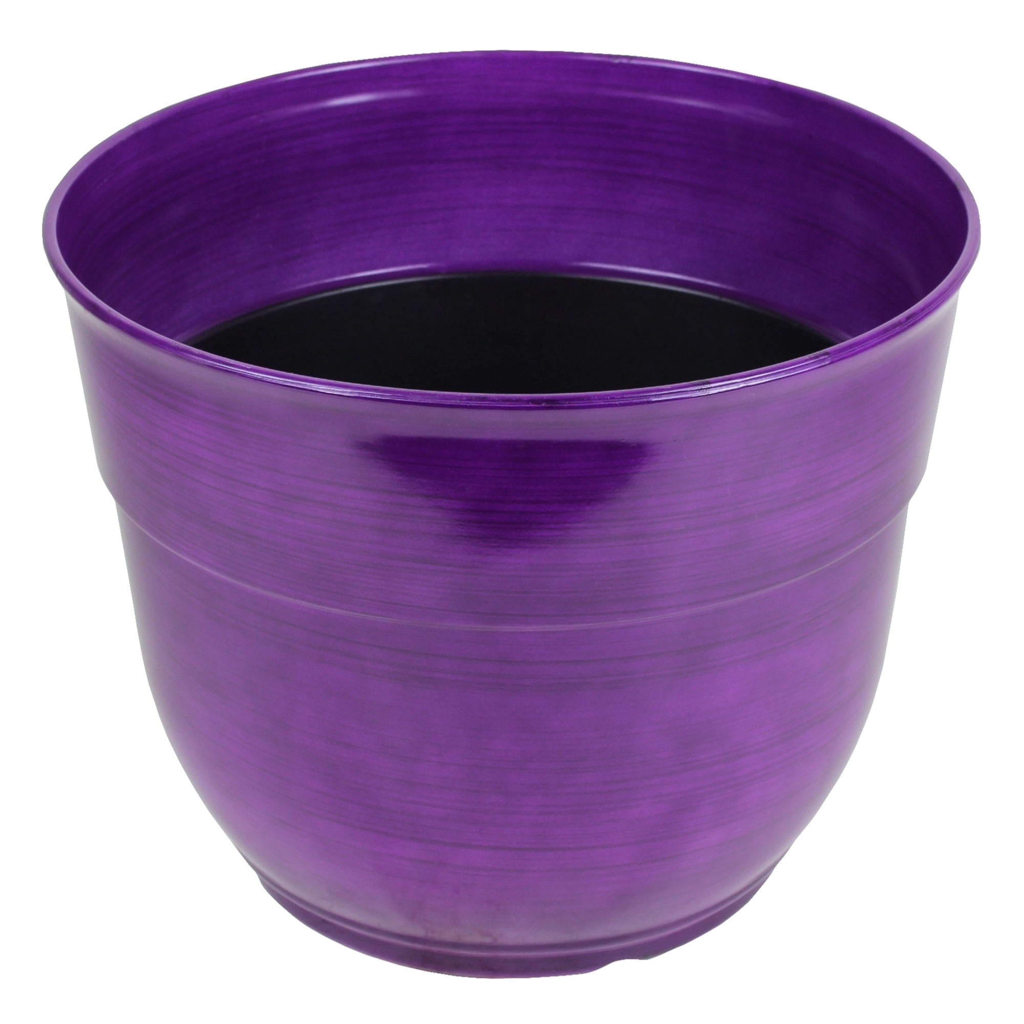 Garden Elements Indoor/Outdoor Glazed Brushed Happy Plastic Planter, Large, Dark Purple, 15"