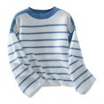 thumbnail image 3 of Women'S Oversized Stripe Sweater Mock Crew Neck Long Sleeves Fall Fashion Outfit Blue S, 3 of 8