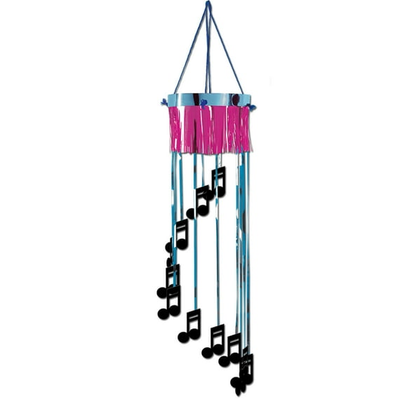 Party Central Club Pack of 12 Pink and Black Shimmering Metallic Music Notes Spiral Hanging Party