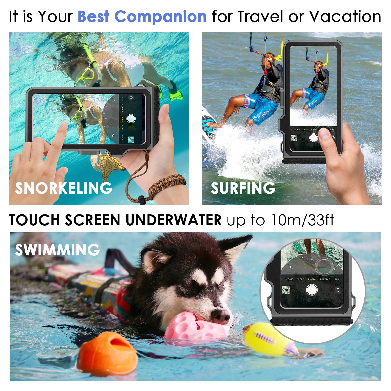 Universal Waterproof Diving Case Outdoor Snorkeling Swimming Surfing Phone Housing for iPhone Samsung LG Motorola Google Touch Screen Underwater Take Photo Video Under 6.9 inch(Gray)