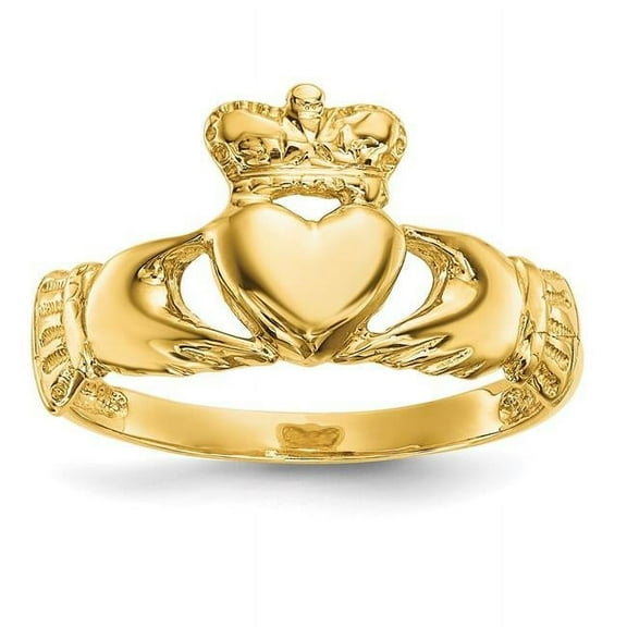 14K Yellow Gold Polished Claddagh Ring - Size 7