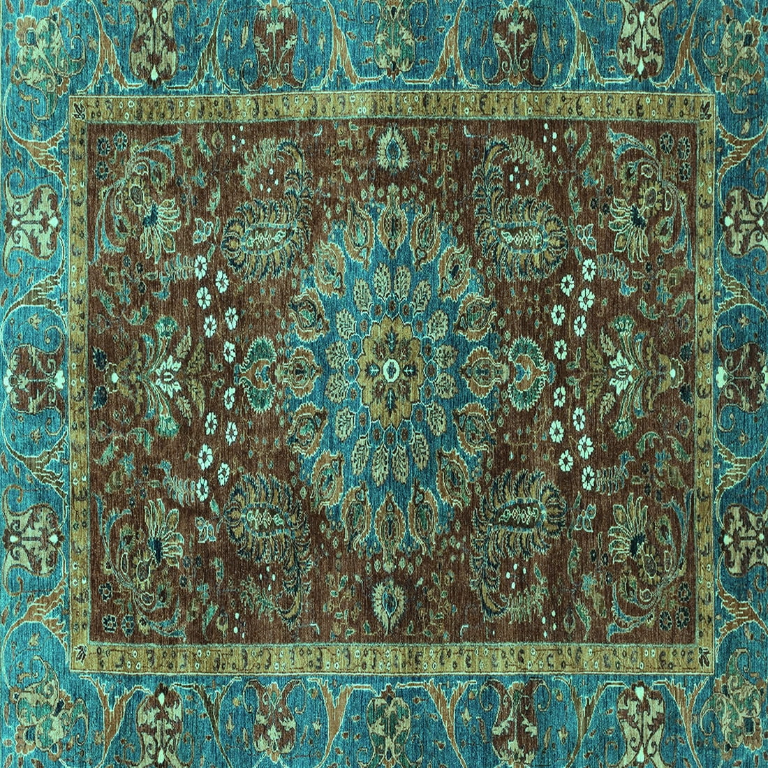 Ahgly Company Indoor Square Abstract Turquoise Blue Modern Area Rugs, 5 ...