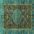 thumbnail image 1 of Ahgly Company Machine Washable Indoor Square Abstract Turquoise Blue Modern Area Rugs, 7' Square, 1 of 4
