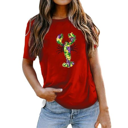 PMUYBHF Mode pour Femmes Hauts Décontractés Manches Courtes Col Rond T-Shirt Imprimé Ample 3931 m