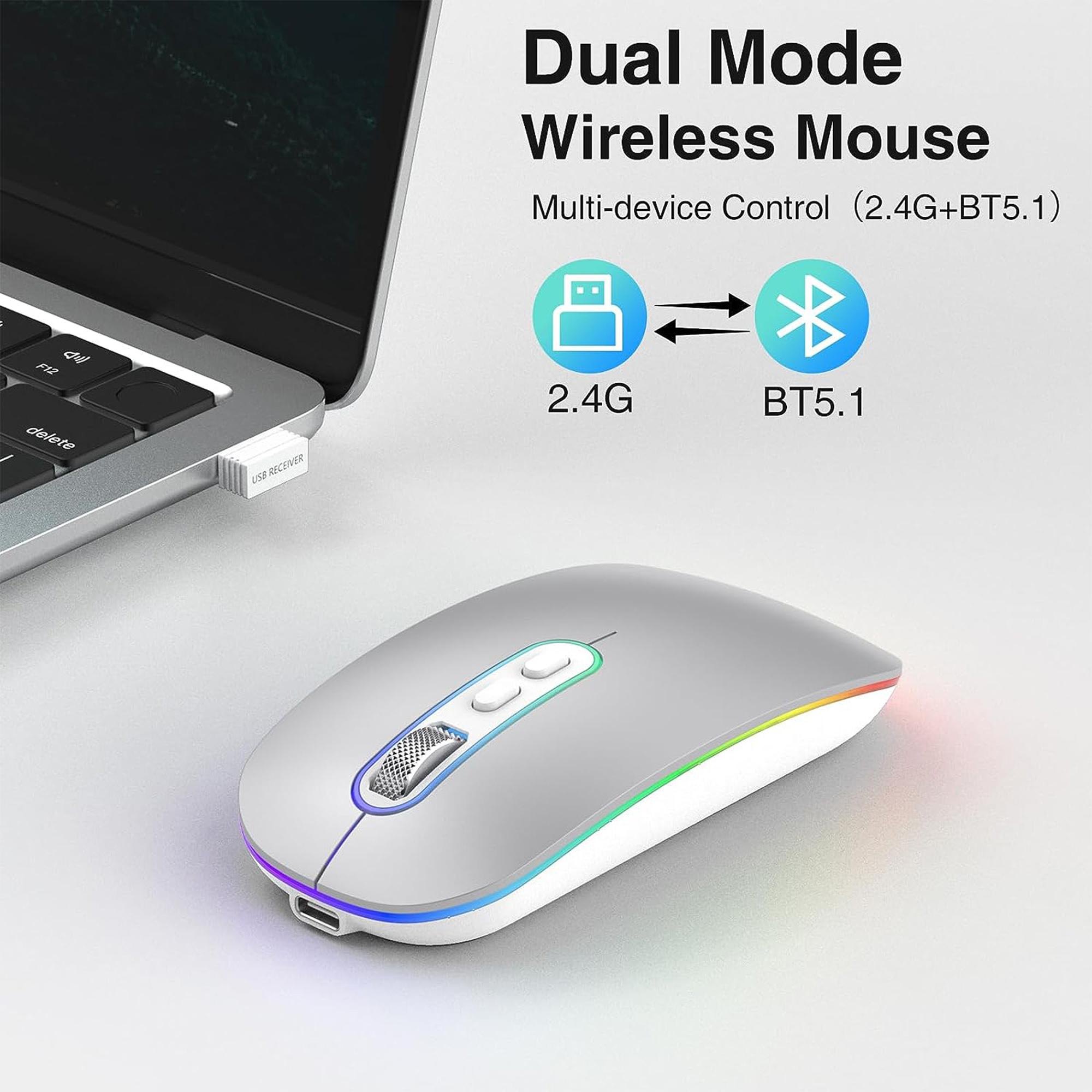 Cimetech Rechargeable Wireless Mouse, Silent Portable, Silver photo 7