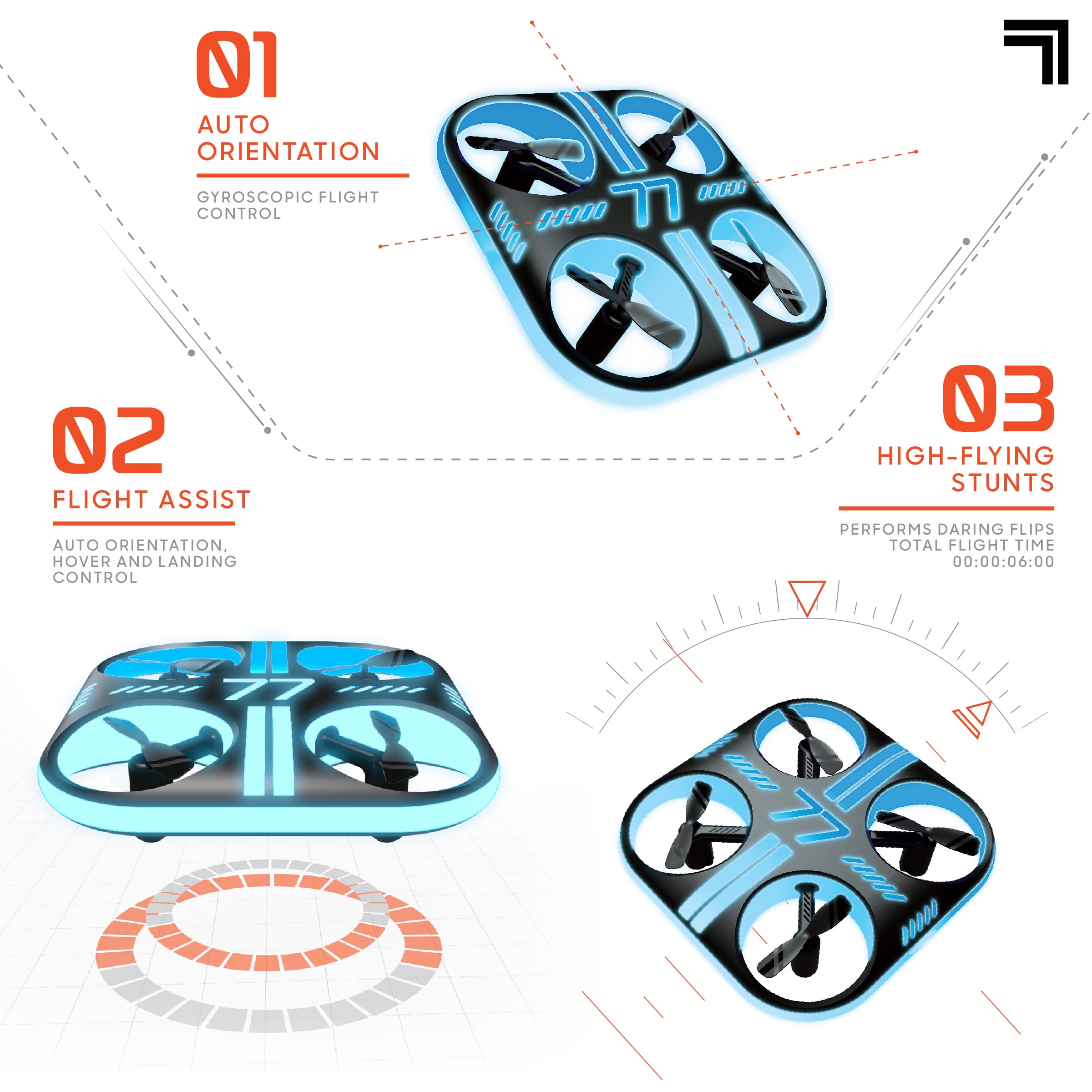 Sharper Image® Lumo Stunt Remote Control LED Glow Drone, Long Range Wireless Control, 3 Light Modes