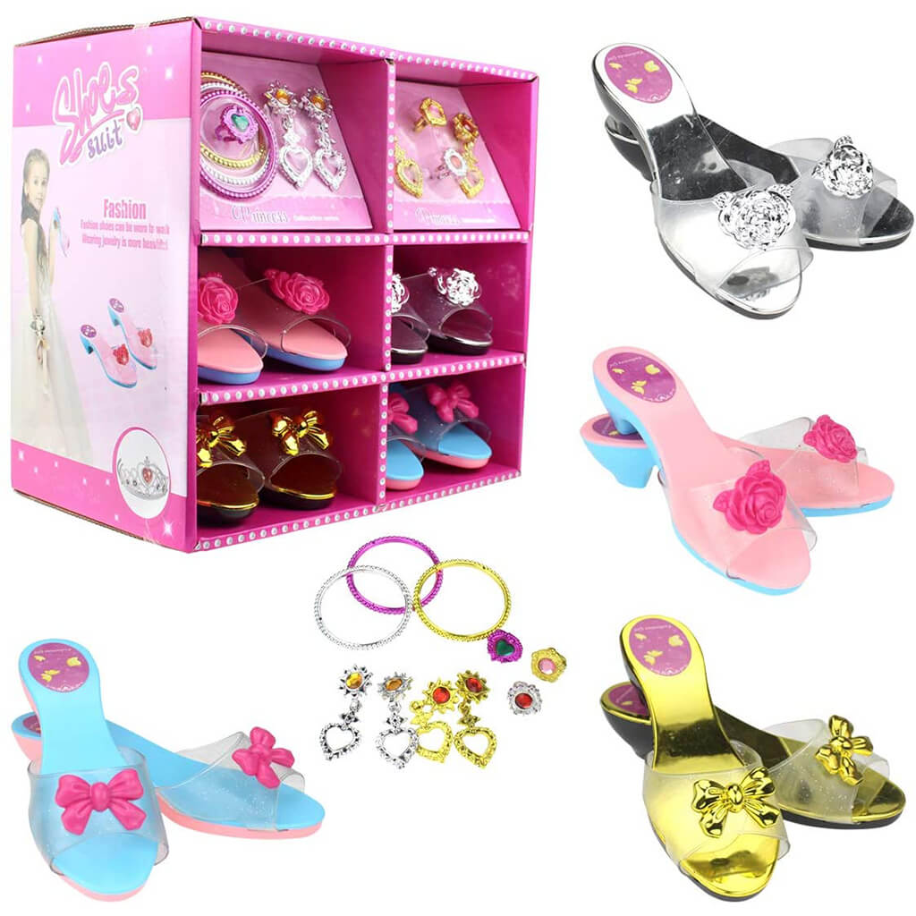 AZToys Princess Dress Up Play Shoe and Jewelry Boutique with 4 Pairs of