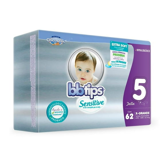 Pañales Bbtips Sensitive talla 5 extra grande unisex 62 piezas