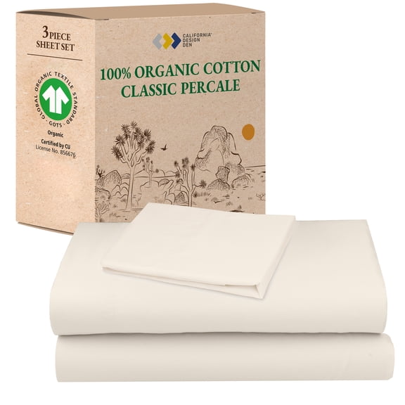 California Design Den Twin XL Sheet, 100% Organic Cotton Sheets - Percale Sheets - Soft, Crisp Sheets, Deep Pockets, Adult/Teen 3 Piece Bed Sheet Set - Ivory (Cream Tone)