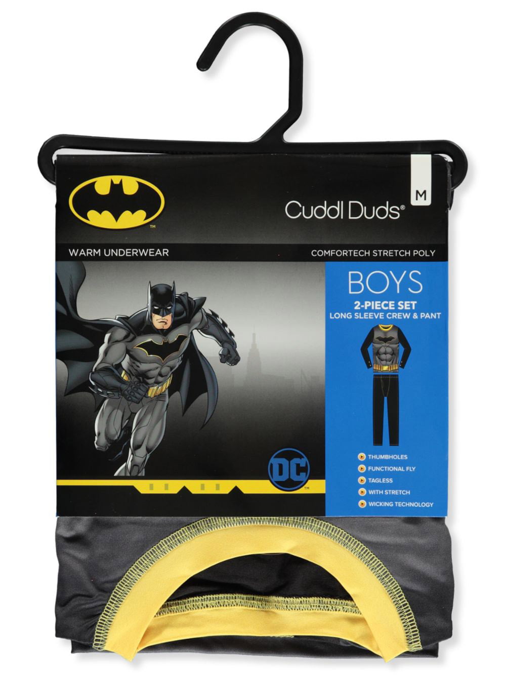 NEW 8-10 Cuddle Duds Batman Warm Underwear Long Sleeve Top & Pants MEDIUM 