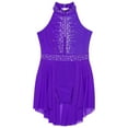 thumbnail image 5 of YONGHS Kids Girls Rhinestone Figure Ice Skating Dress Lyrical Contemporary Dance Skirt Leotard Purple 14, 5 of 7