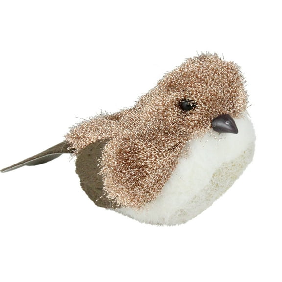Northlight Sparkling Bird Figure Christmas Decoration - 6.5" - Brown and White