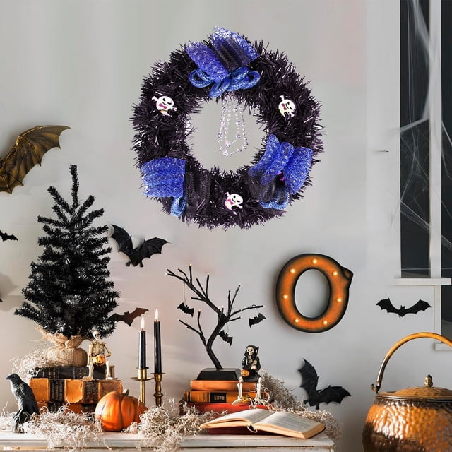 Decoraciones de Halloween, adornos de Halloween, regalos de Halloween, corona de Halloween para puerta de entrada, corona fantasmal oscura y espeluznante para decoración de fiestas en el hogar en inte