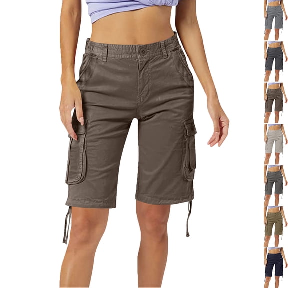 Women's Loose Cargo Shorts Summer Solid Color Versatile Casual Shorts with Pocket Hiking Sport