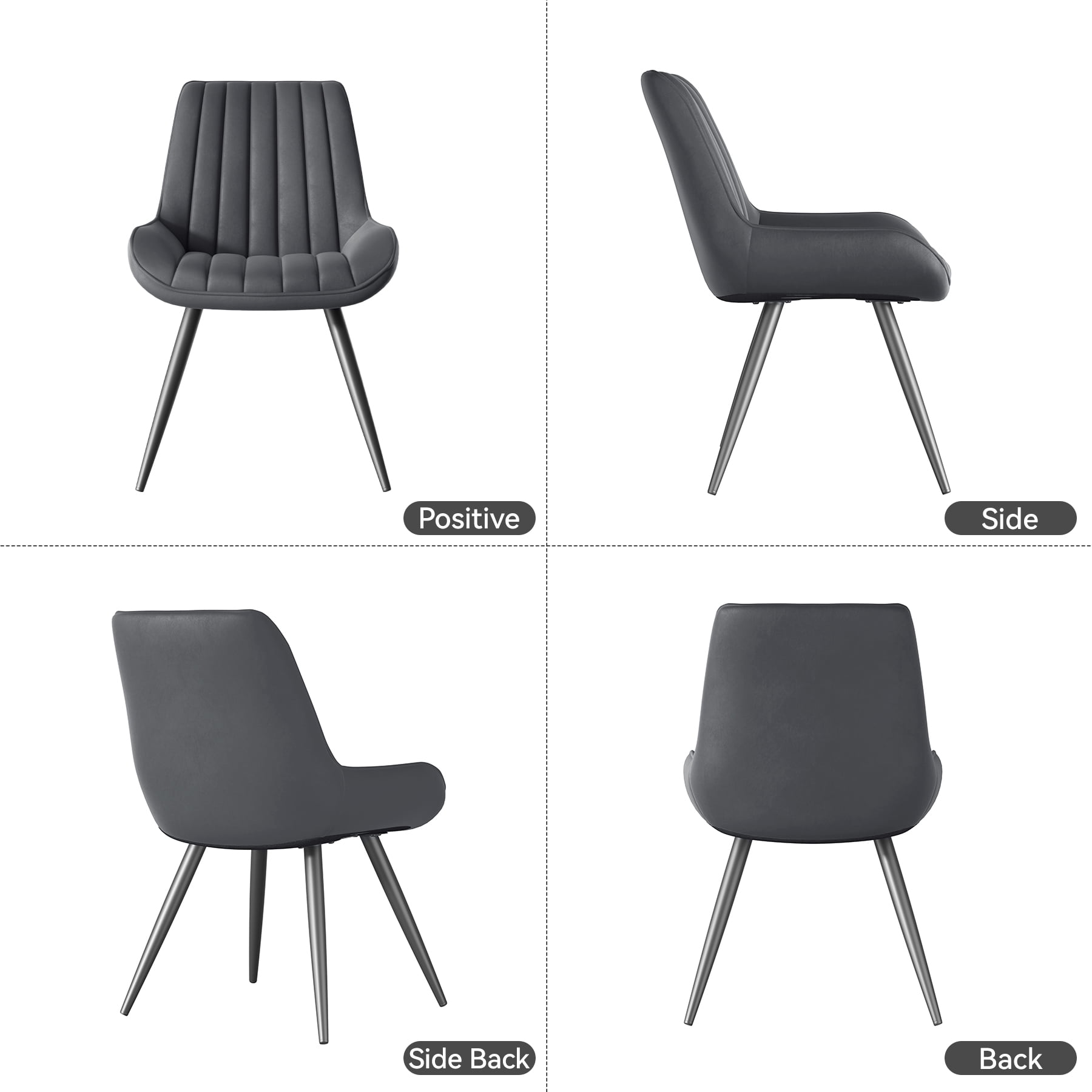 MOONMISS Modern Upholstered Dining Chairs Set of 6 with Thick Cushion,Sturdy Metal Legs,Side Chair for Kitchen,Living Room,Dark Gray
