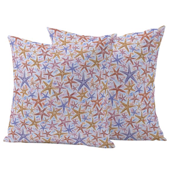 Ocean Starfish Outdoor Waterproof Pillow Covers, Summer Coastal Marine Life Bohemia Decorative Square Throw Pillowcase Sofa Cushion Sham for Patio/Couch/Chair, 18"x18" 2 Pack