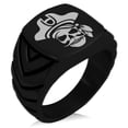 thumbnail image 1 of Stainless Steel Sea Dog Pirate Skull Emblem Chevron Pattern Biker Style Polished Ring, 1 of 1