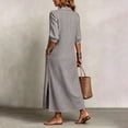 thumbnail image 5 of NTACZA Women Dresses 3/4 Sleeve Slit Shirt Dress Maxi Collared Striped Vacation Casual Button Down Beach Black L, 5 of 6