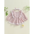 thumbnail image 4 of Suealasg Newborn Baby Girl Romper Dress Lace Trim Long Sleeve Round Neck Jumpsuit Dresses + Headband 3M 6M 12M 18M Infant Fall Clothes, 4 of 7