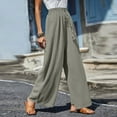 thumbnail image 6 of Fartey Novelty Side Split Button Wide Leg Pants for Women Casual Comfy Breathable Cotton Linen Pants Summer Solid Color Drawstring Elastic Waist Palazzo Trousers with Pockets, 6 of 7