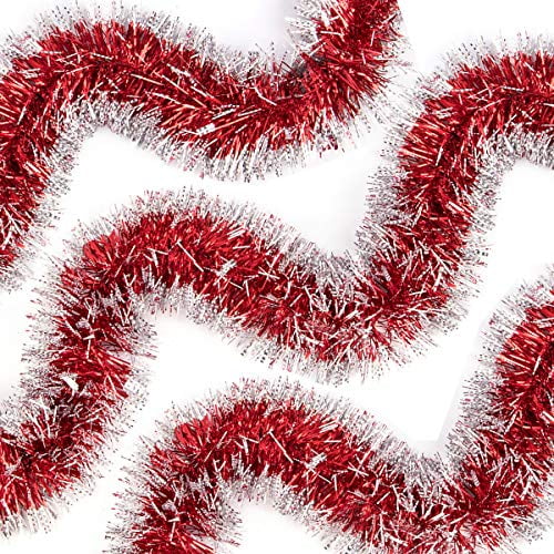Red And Silver Christmas Tinsel Garland - 3 Pack Of Metallic Tinsel ...