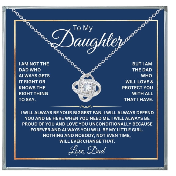 To My Daughter Necklace From Dad, Father Daughter Necklace, Birthday, Her, Pendent Jewelry For Daughter Two Tone Box, Biggest Fan #259, White Love Knot Necklace