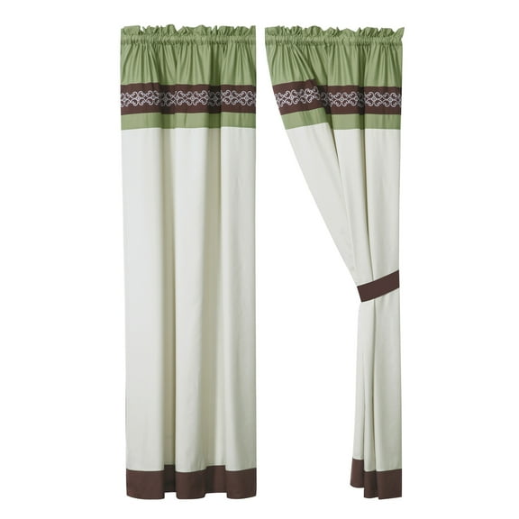 4-Piece Bailey Curtain Set Drape Sheer Liner|Clover Scroll Floral Embroidery|Green Brown Beige|Rod Pocket