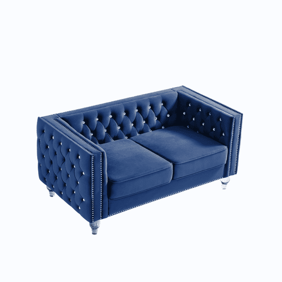 GVN Futon Couch, Sofa Loveseat, Lazy Sofa,Navy Blue, Two-seater Sofa with Crystal Feet, Removable Cushion, Two Plush Pillow