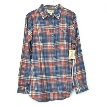 Womens Flannel Tunic Shirt S New Blue Red Long Sleeve Casual NWT