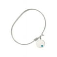 thumbnail image 2 of 6 1/4 inch Oval Eye Hook Bangle Bracelet w/ Plain Disc medal charm w/ December Blue Swarovski Crystal, 2 of 3