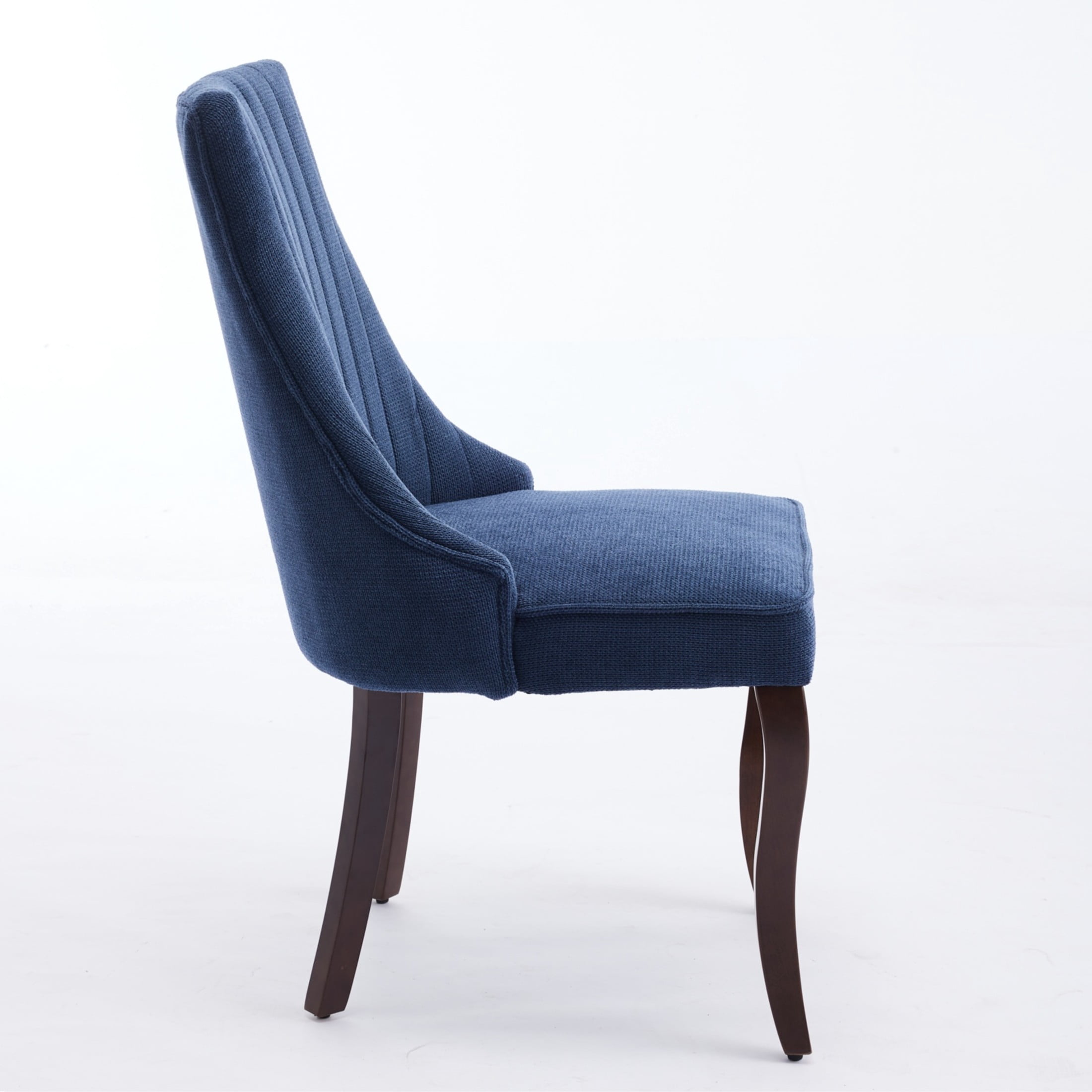 American Traditional High-Back Upholstered Linen Dining Chairs with Solid Wood Legs, Blue, Set of 2