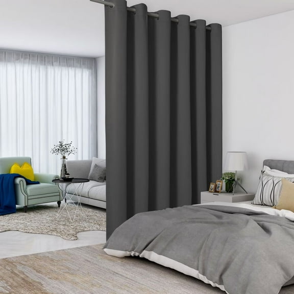 LUSHVIDA Room Divider Curtains Total Privacy Wall Room Divider Screens Wide Blackout Curtain for Living Room Bedroom Patio Sliding Door, 1 Panel, Dark Grey, 12.5ft Wide x 8ft Tall