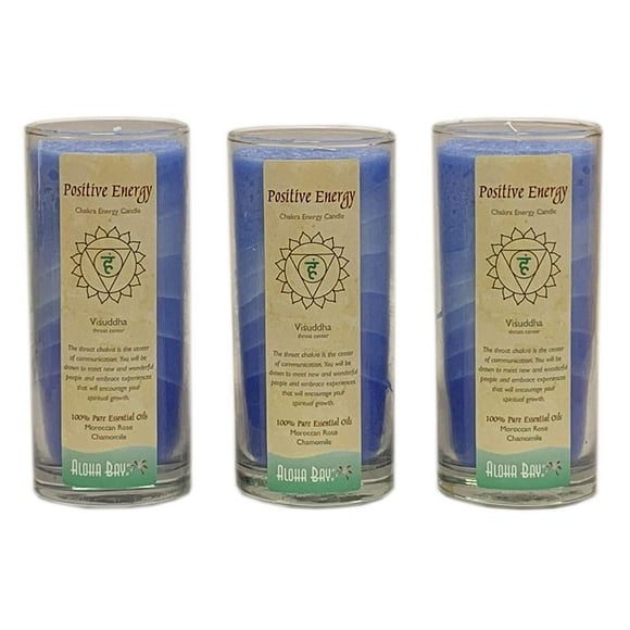 Premium Scented Hand Made Chakra Energy Jar| 11 oz Jar Candle (3-pack)| Positive Energy, Visuddha| Yoga, Prayer & Meditation Candle| Long Burn 60 Hours |Essent.Oils Moroccan Rose, Chamomile| Aloha Bay
