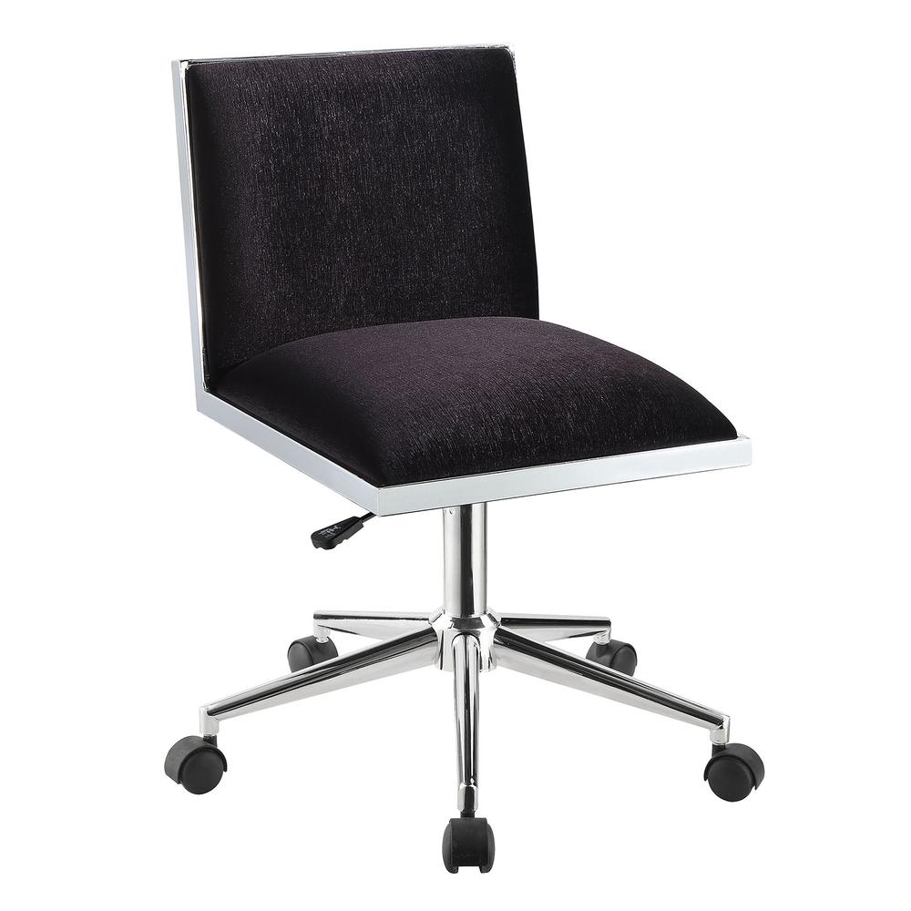 Fabric Upholstered Metal Armless Office Chair With Casters, Black