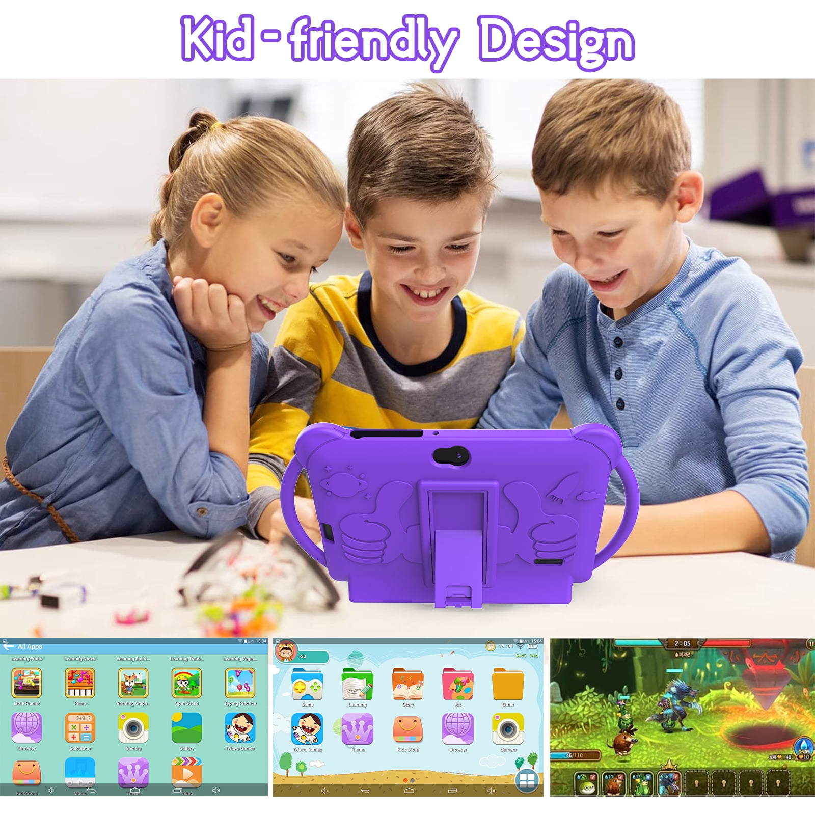YQSAVIOR Android 12 Kids Tablet 7 inch Tablet for Kids Toddler Tablet 4GB RAM+32GB ROM WiFi Tablet Pre Installed & Parent Control Learning Education Tablet Dual Camera IPS Touch Screen