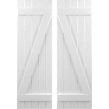 Ekena Millwork 17 1/2"W x 40"H Americraft Five Board (2 Batten) Exterior Real Wood Joined Board-n-Batten Shutters w/ Z-Bar (Per Pair), White