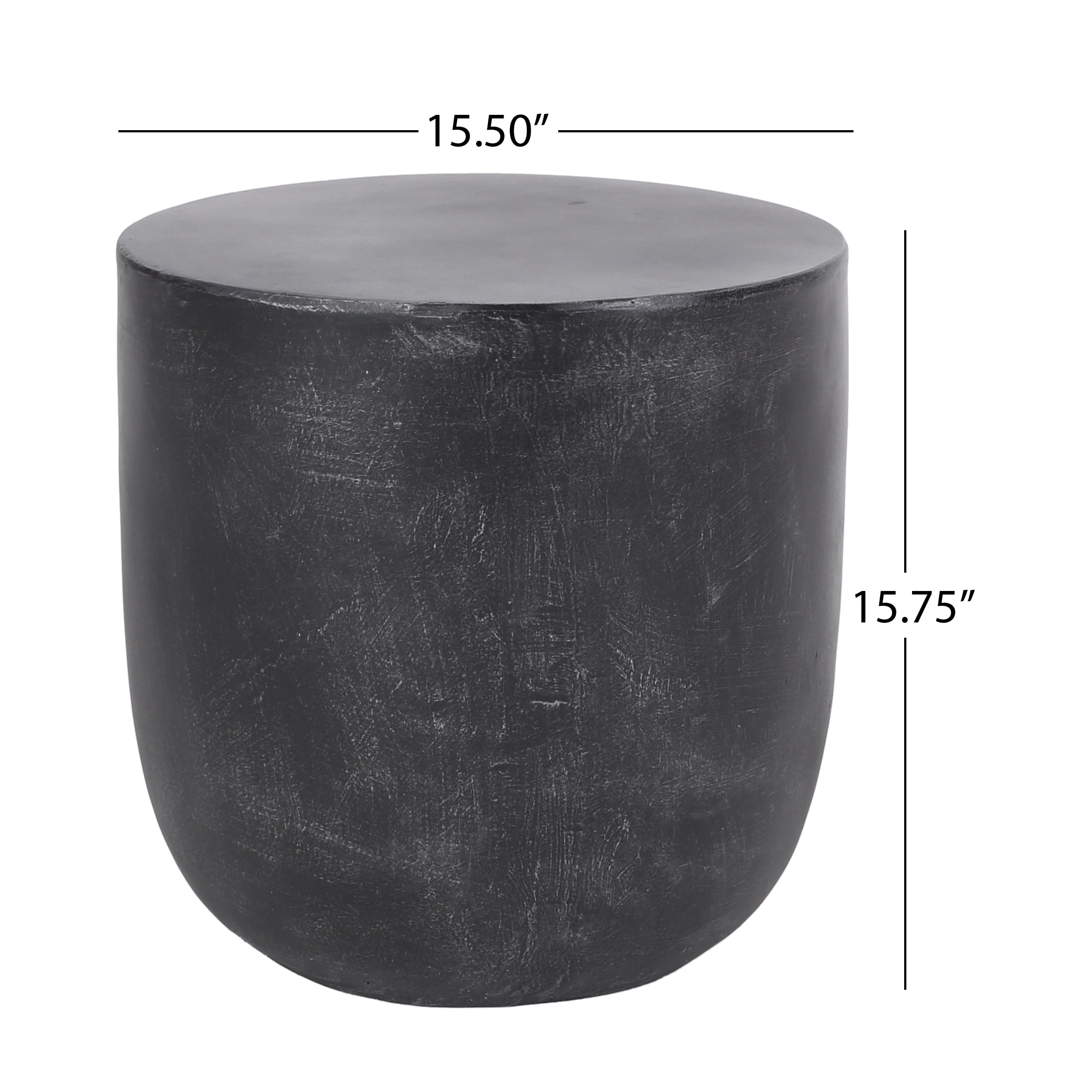 Outdoor Barrel Texture Side Table, Lightweight Concrete Craft for Patio Garden, White