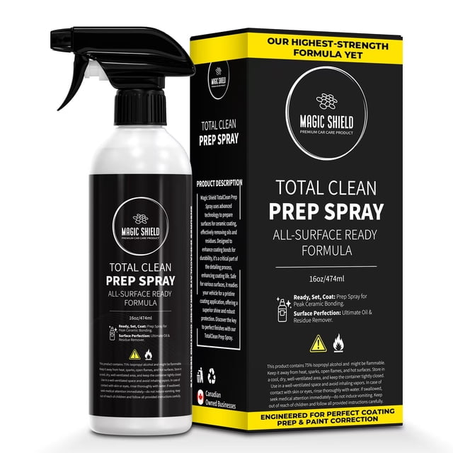 Magic Shield Prep Spray – Must Wash After Use | Ideal for Ceramic Coating Prep | Wax & Grease Remover for Auto Detailing | Ultimate Surface Cleaner - 16oz