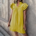 thumbnail image 7 of PiGOGI Women's Solid Color Layered Sleeve Standing Collar Dress Short Sleeve Casual Comfortable Summer Wear Yellow XL, 7 of 7