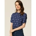 thumbnail image 2 of DARING DIVA Floral Crew Neck Shirred Short Sleeve Casual Top XL Dark Blue, 2 of 6