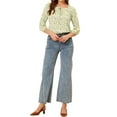 thumbnail image 2 of INSPIRE CHIC Chemisier Femme Manches 3/4 Col Rond Été Floral m Vert Blanc, 2 of 5