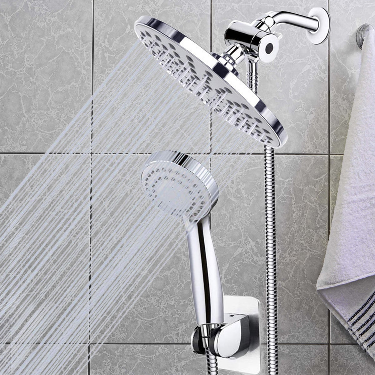 3 Setting Dual Rainfall Shower Head Handheld Combo Stainless Steel Bathroom Kit 