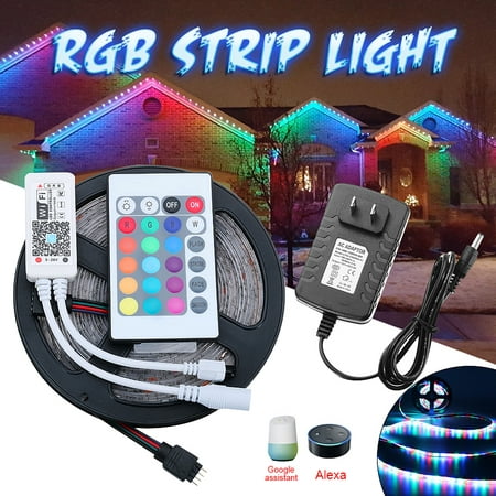 5M 16.4FT RGB Alexa 300LED Strip Lights, Smart Home Wifi Wireless App Controlled Light Strip Kit 3825SMD Home Decor Lights Working with Android IOS System,Alexa,Google (The Best Assistant App For Android)