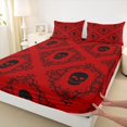 thumbnail image 4 of Homewish Vintage Death Skull Bed Sheets,Bohemian Damask Full Size Sheets,Red,Halloween Bed Set,4-Piece,1 Flat Sheet, 1 Fitted Sheet and 2 Pillowcases, 4 of 6
