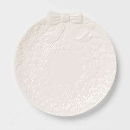 

7 x 7 Stoneware Figural Wreath Candy Dish White - Threshold