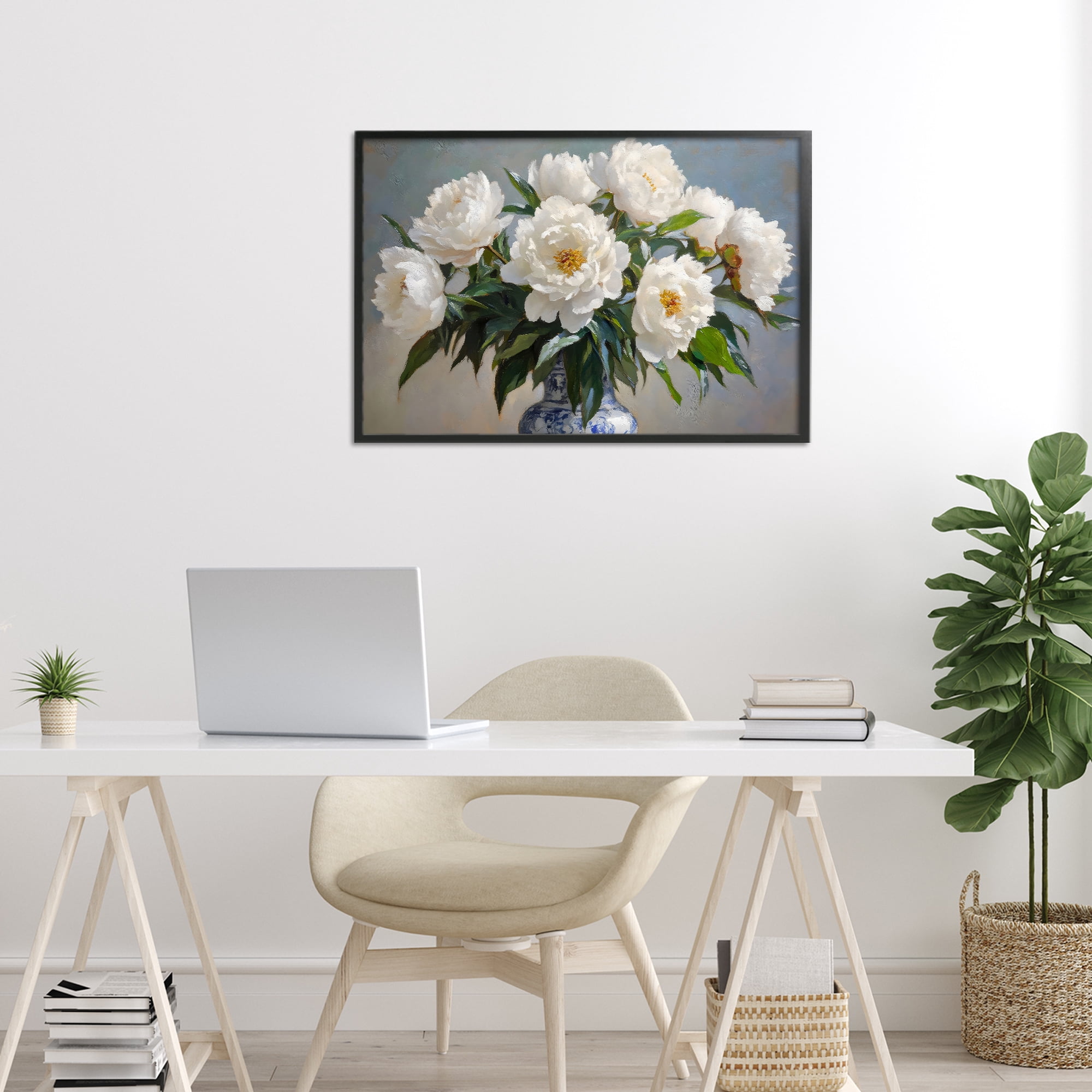 Stupell Industries In Full Bloom White Peonies Black Framed Giclee Art, design by Petal Prints Design