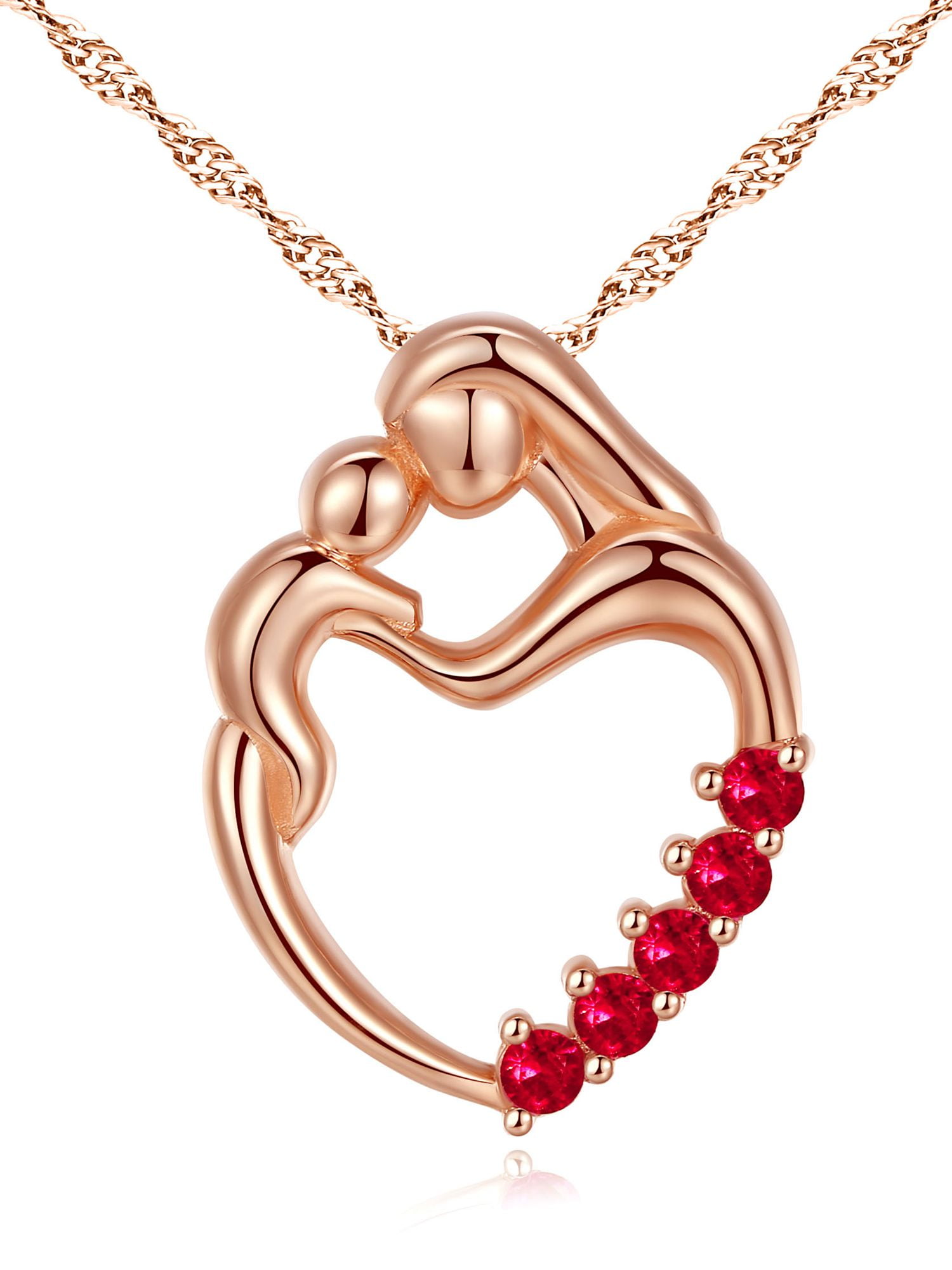 Mother & Child 0.25 Carat TCW Created Ruby 925 Rose Gold Plated