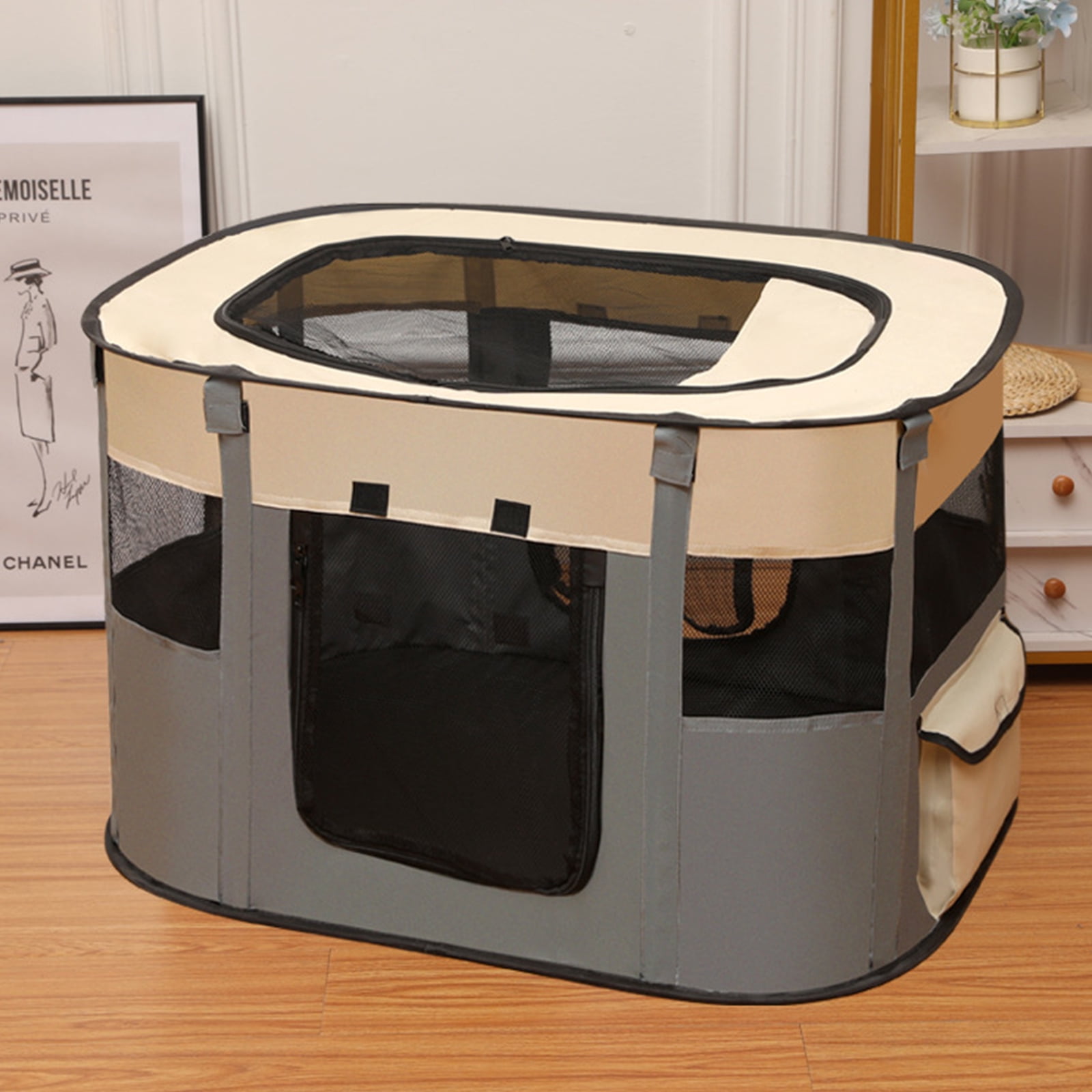 Leyeet Foldable Pet Playpen, Exercise Kennel Tent with Zipper & Side Pockets, Breathable Mesh Design Cat Playpens Pet Enclosure for Small Dogs, Cats, Indoor/Outdoor Use, 27.6"x21.7"x15.7" Grey